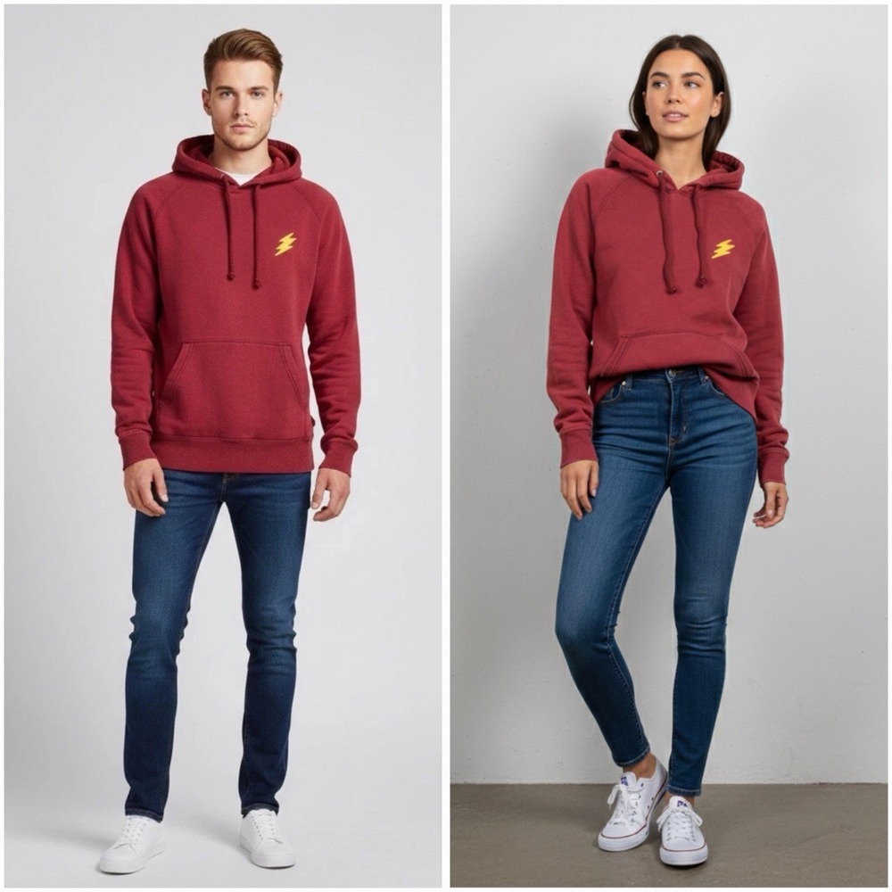 Rag & Bone Red Lightning Bolt Hoodie Sweatshirt Y2K Mens Unisex Size‎ Small
